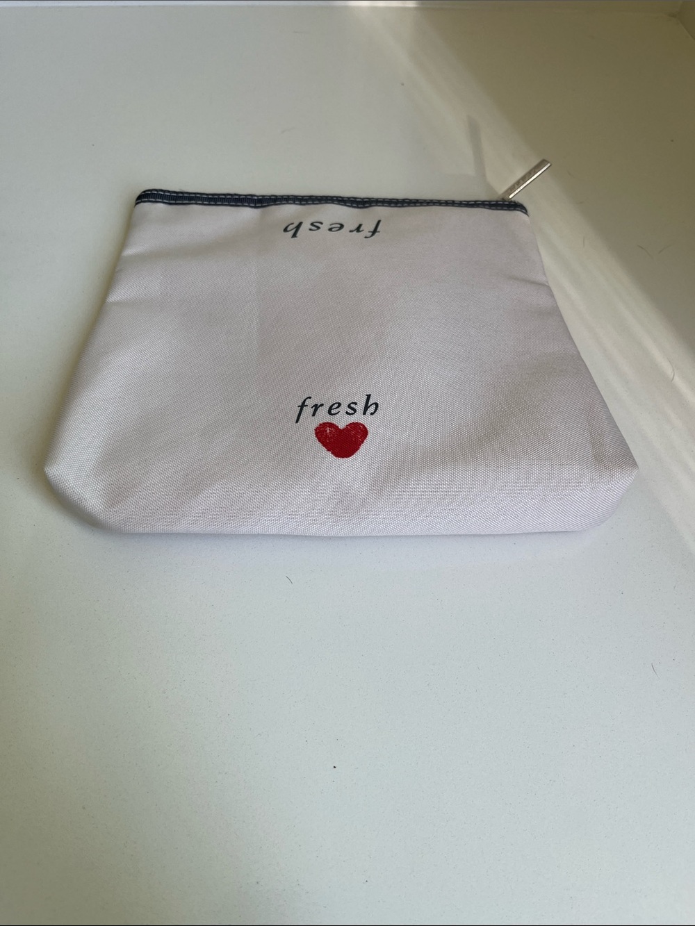 Canvas Heart Print Zipper Pouch - White with Red, Blue & Black Hearts - Picture 2 of 3